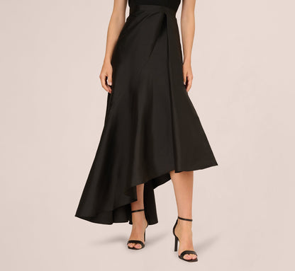 Sleeveless Asymmetrical Draped Taffeta Combo Gown In Black