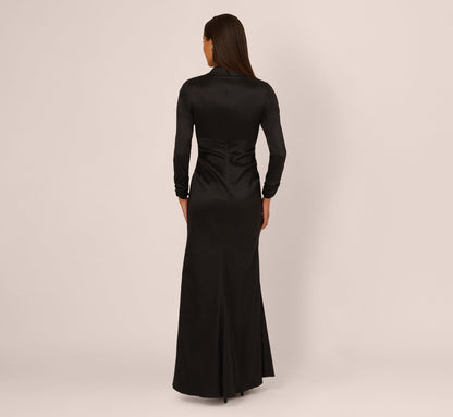 Long Sleeve Taffeta Tuxedo Gown In Black