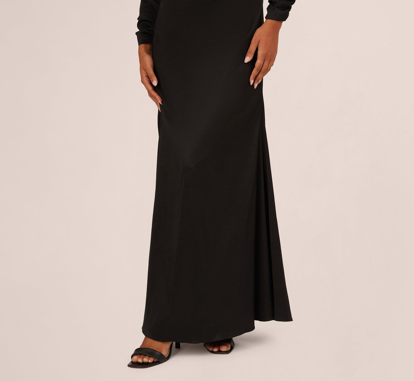 Long Sleeve Taffeta Tuxedo Gown In Black
