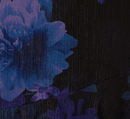 Sleeveless Glitter Floral Ruffle Midi Dress In Black Multi