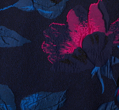 One Shoulder Floral Jacquard A Line Gown In Navy Orchid