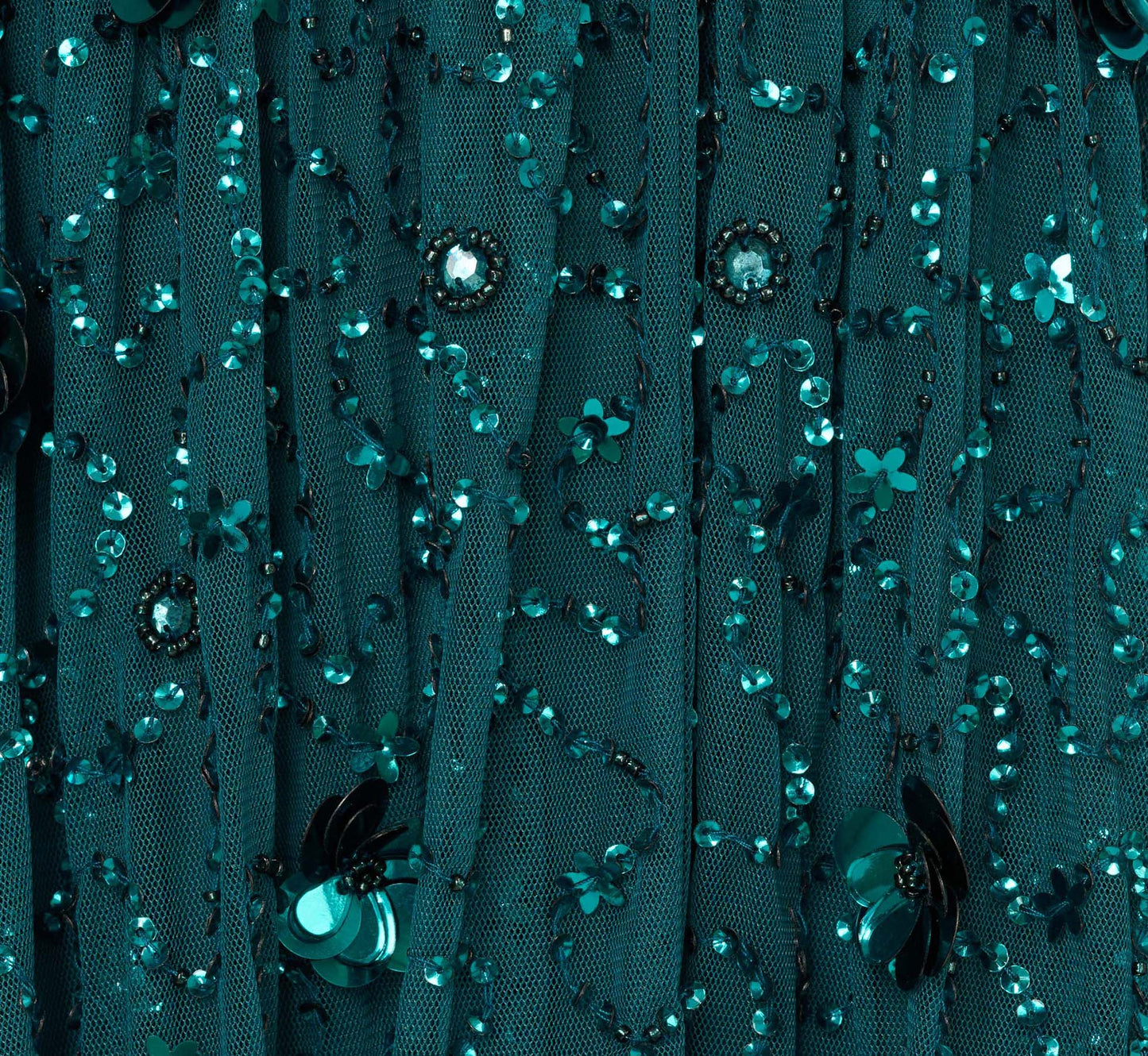 Sleeveless Floral Beaded Ruffle Midi Dress In Deep Azure