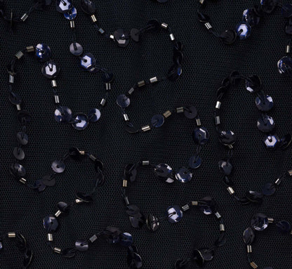 Short Sleeve Beaded Floral Embroidery Gown In Midnight Multi