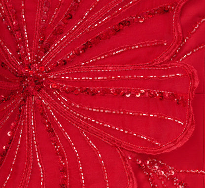 Sleeveless 3D Floral Beaded Cocktail Dress In Red