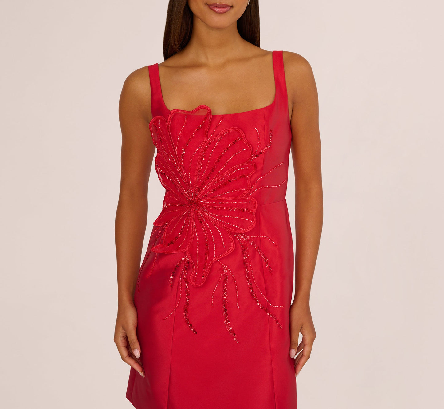 Sleeveless 3D Floral Beaded Cocktail Dress In Red
