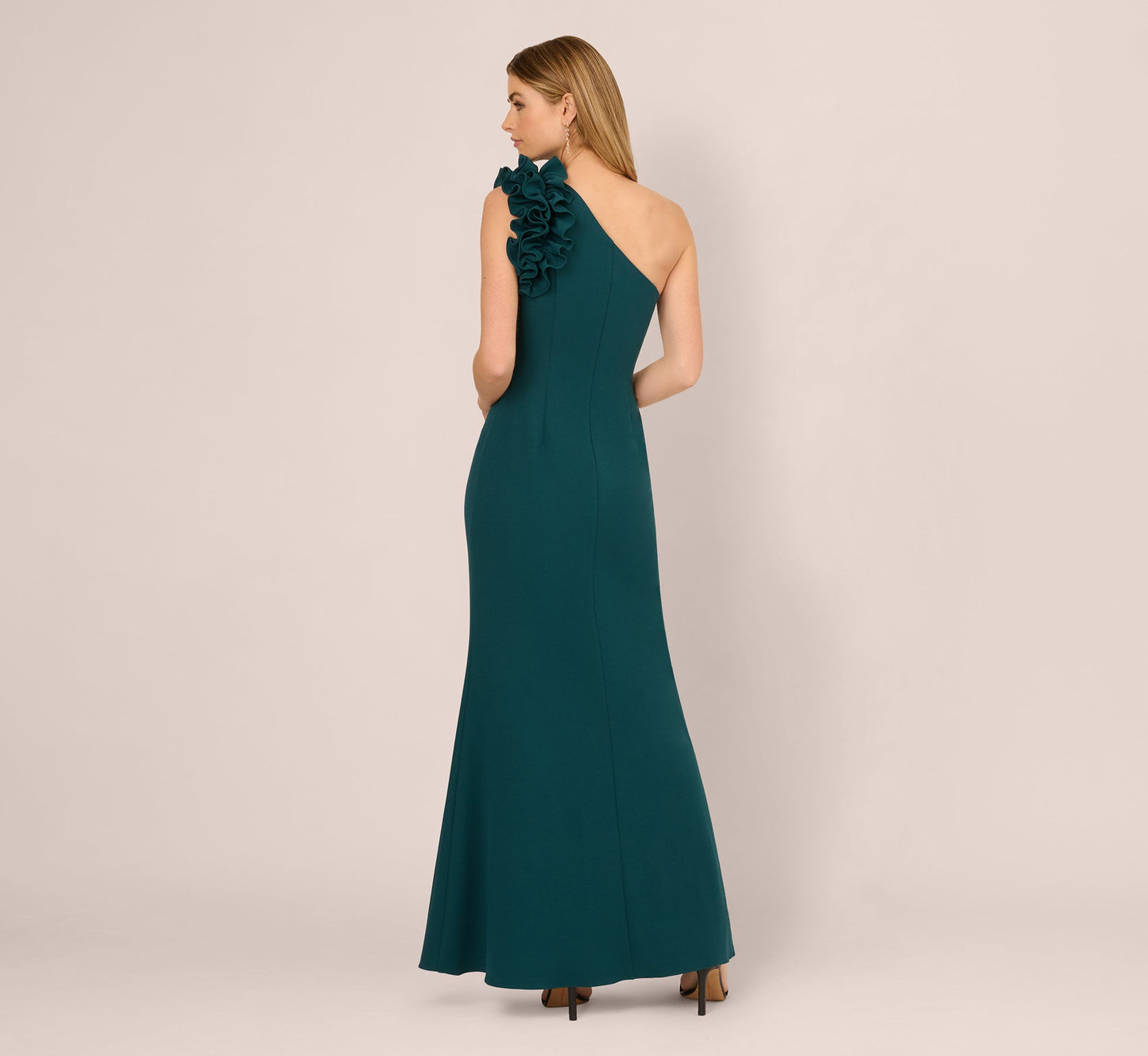 One Shoulder Ruffle Mermaid Gown In Hunter