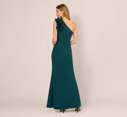 One Shoulder Ruffle Mermaid Gown In Hunter