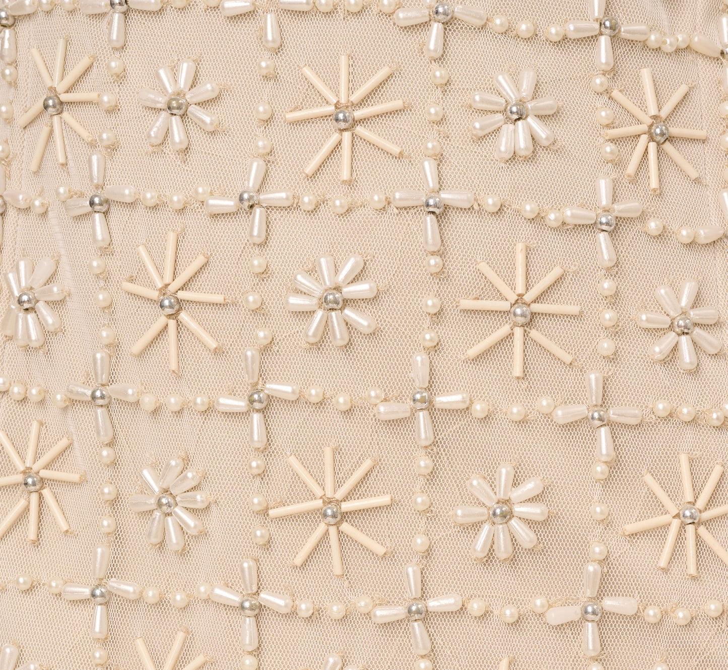 Off Shoulder Pearly Beaded Column Gown In Ivory Nude