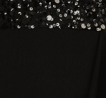 Strapless Sequin Ruffle Combo Gown In Black