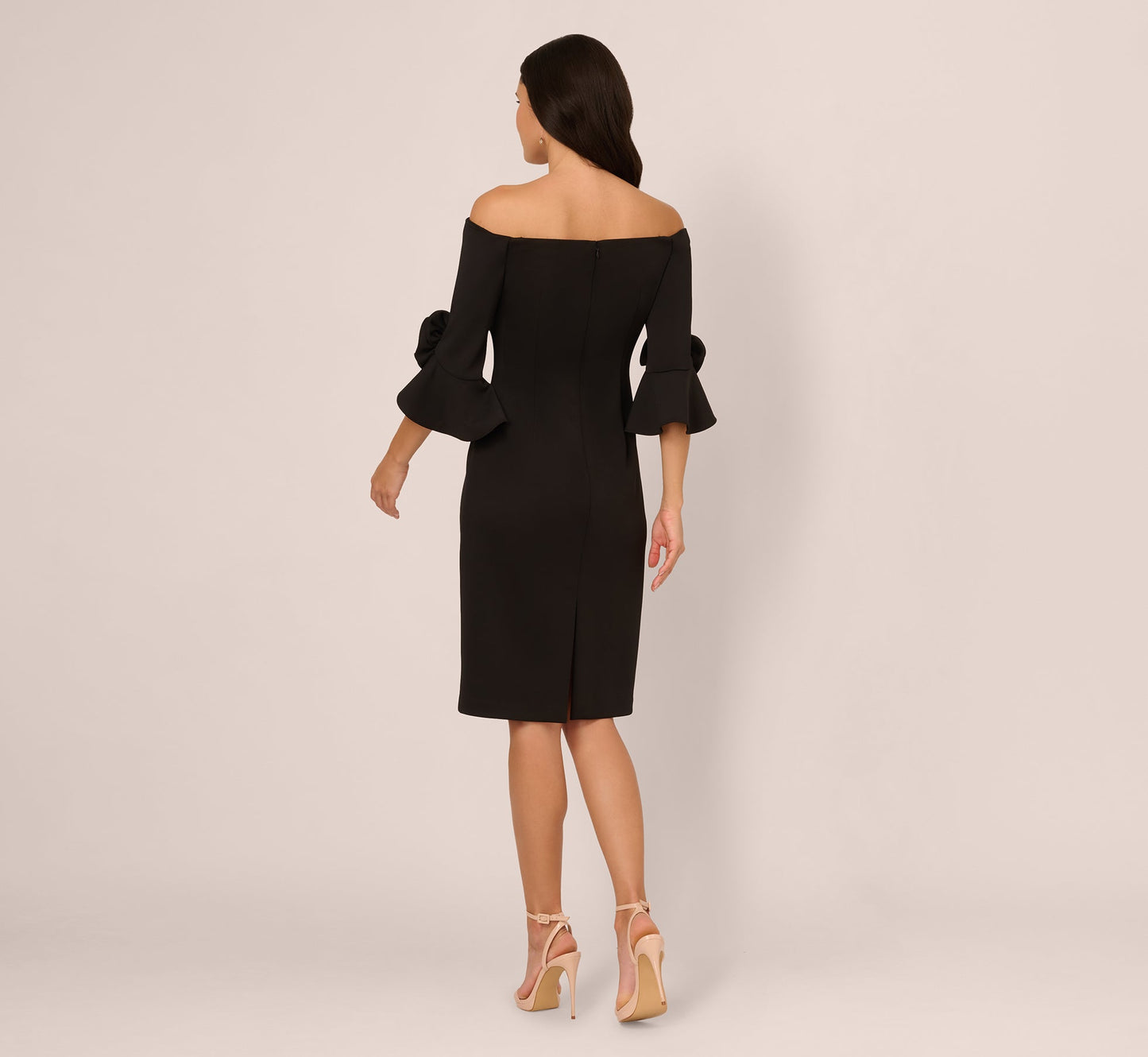 Off Shoulder Three Quarter Rosette Sleeve Cocktail Dress In Black