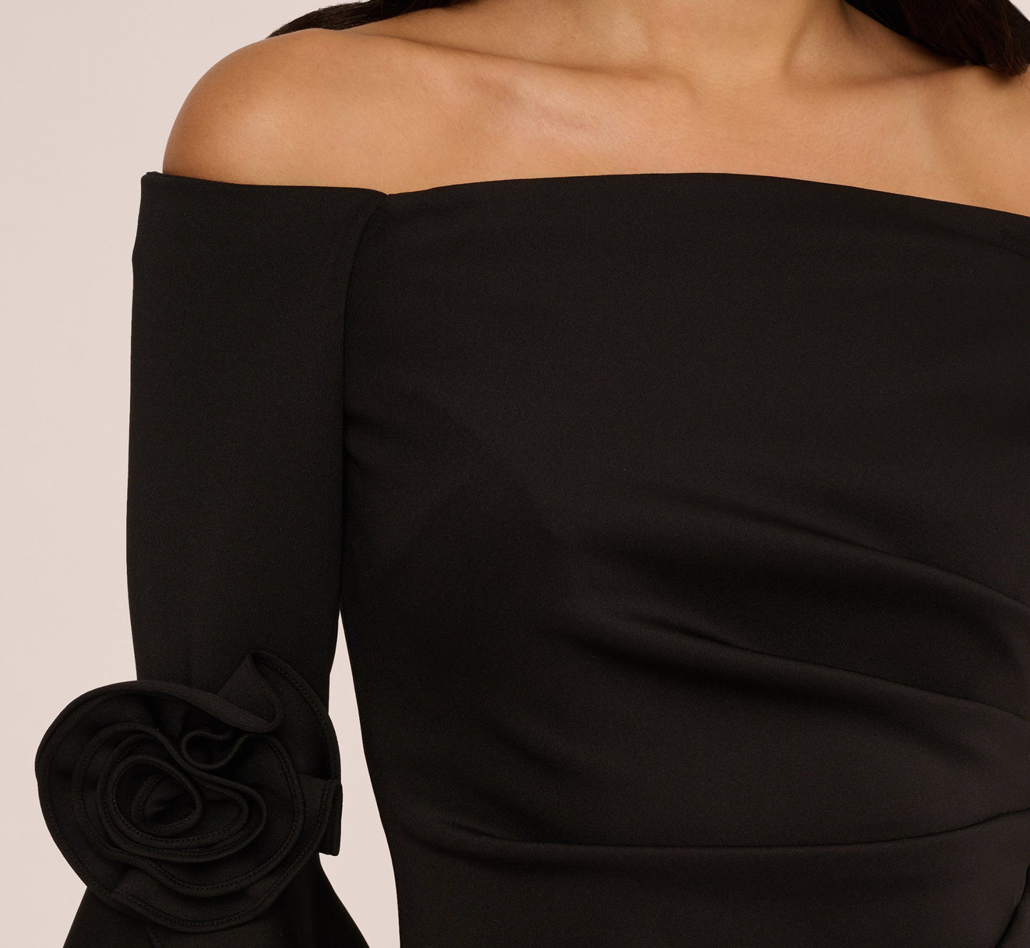 Off Shoulder Three Quarter Rosette Sleeve Cocktail Dress In Black