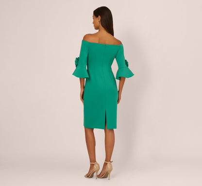 Off Shoulder Three Quarter Rosette Sleeve Cocktail Dress In Emerald