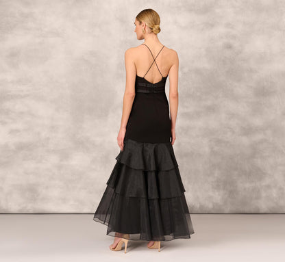 Tiered Trumpet Dress With Ruffles In Black