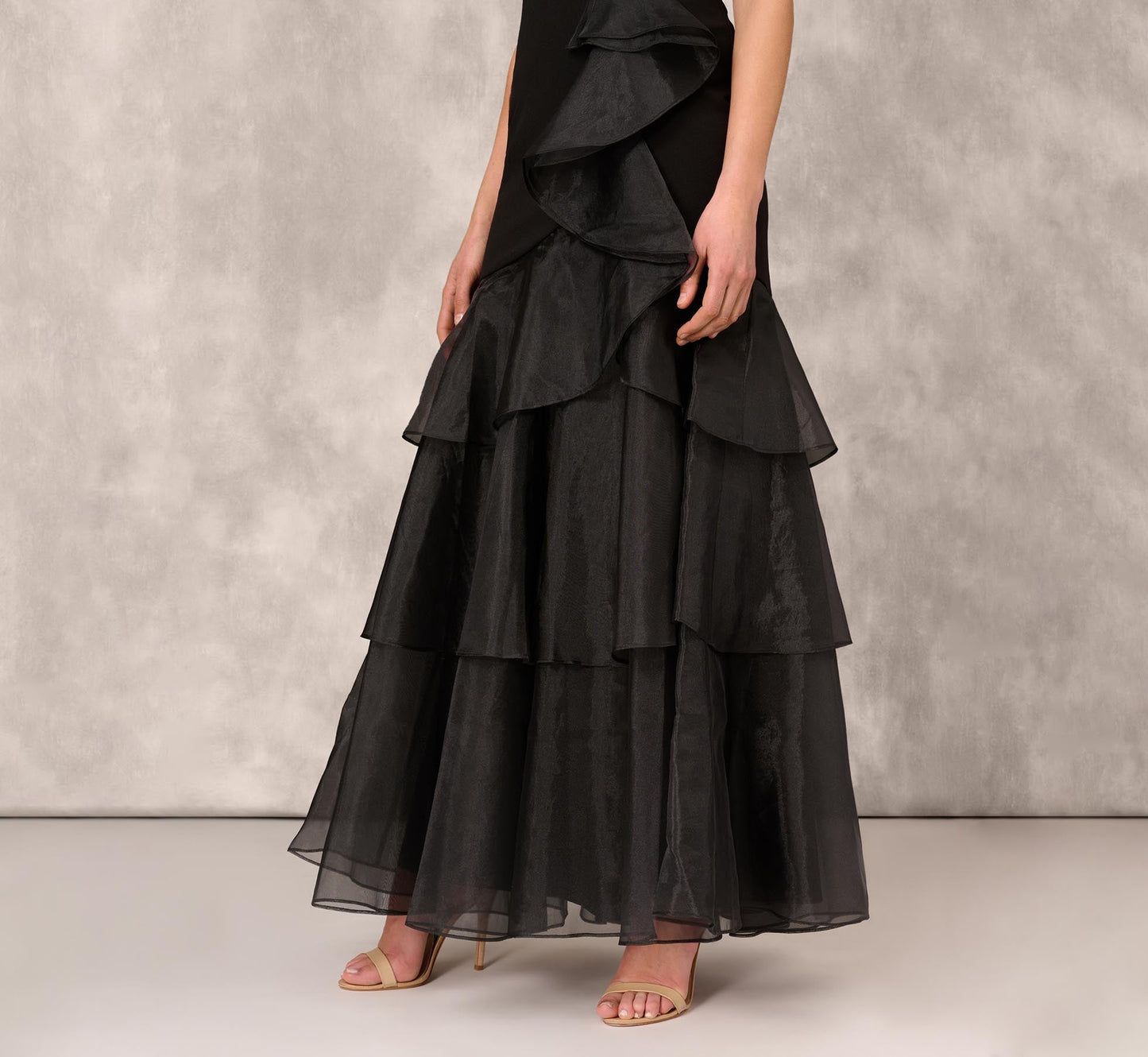 Tiered Trumpet Dress With Ruffles In Black