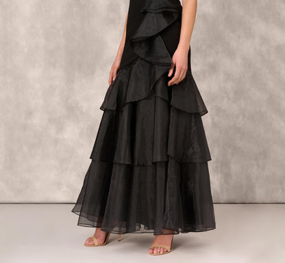 Tiered Trumpet Dress With Ruffles In Black