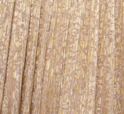 Off The Shoulder Metallic Foiled Metallic Pleated Mesh Long A-Line Ball Gown In Gold