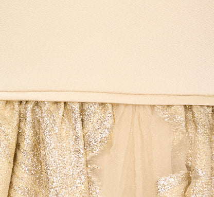 Metallic Jacquard Sleeveless Ball Gown With Crinoline Details In Light Gold