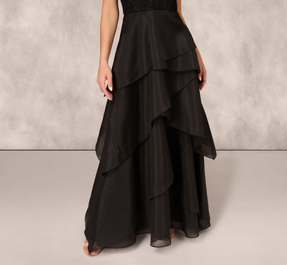 Strapless Organza Ball Gown With Off The Shoulder Neckline In Black