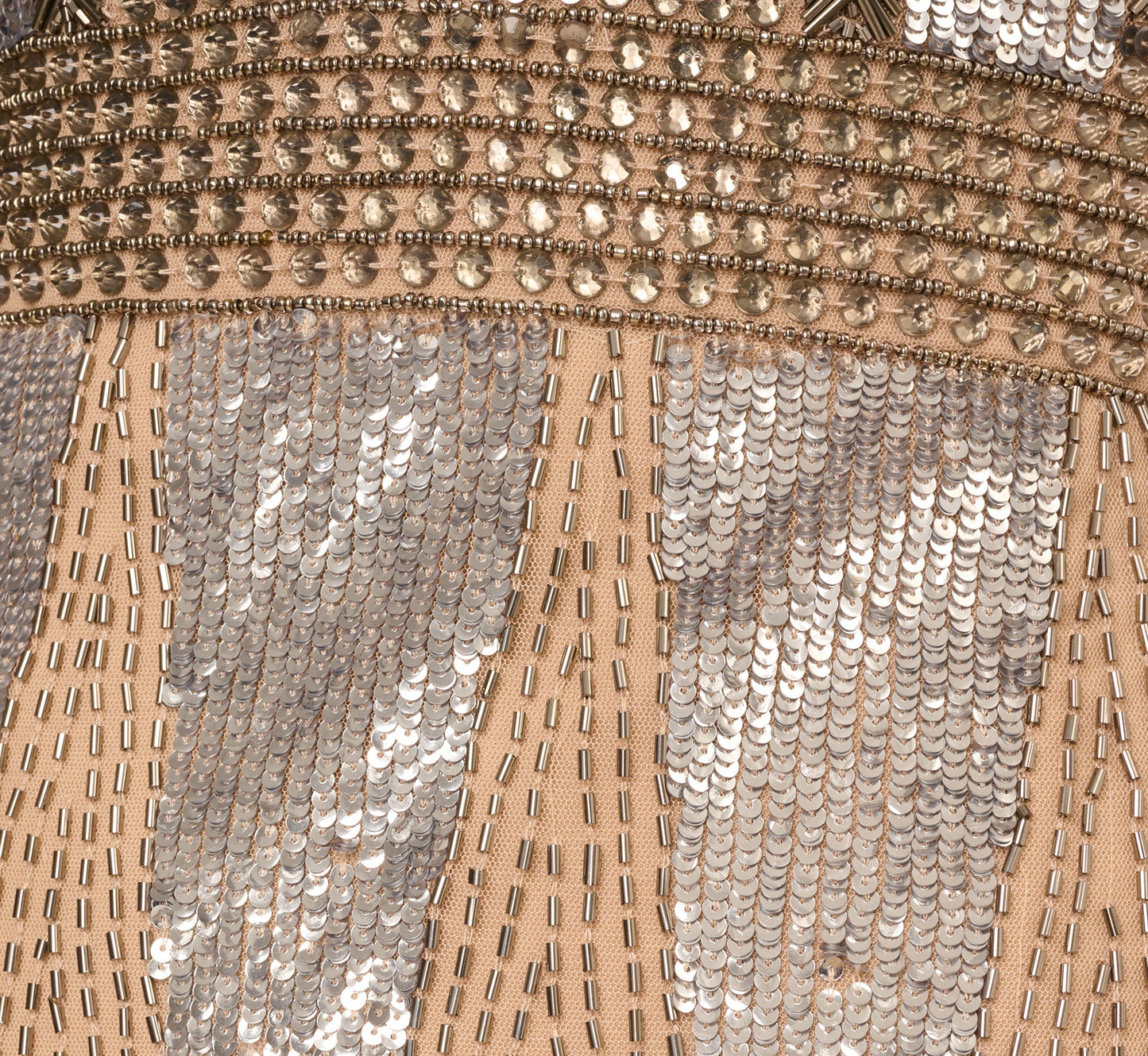 Fully Beaded Plunge Long Dress In Silver Multi