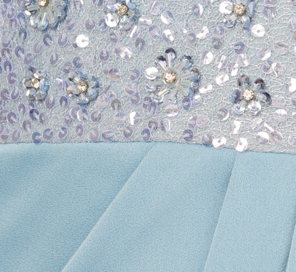 Off Shoulder Beaded Satin Combo Long Dress In Clear Water