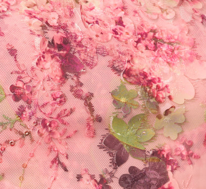 Sleeveless Embroidered Side Flounce Midi Dress In Pink Multi