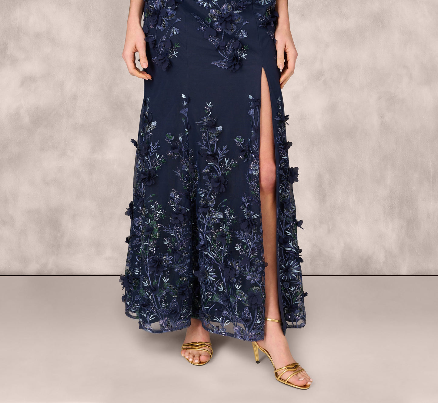 Off Shoulder Sequin Embroidery Mermaid Gown In Navy
