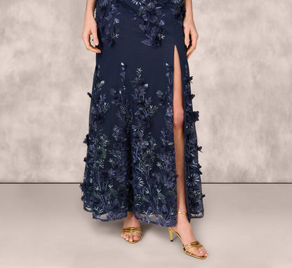 Off Shoulder Sequin Embroidery Mermaid Gown In Navy