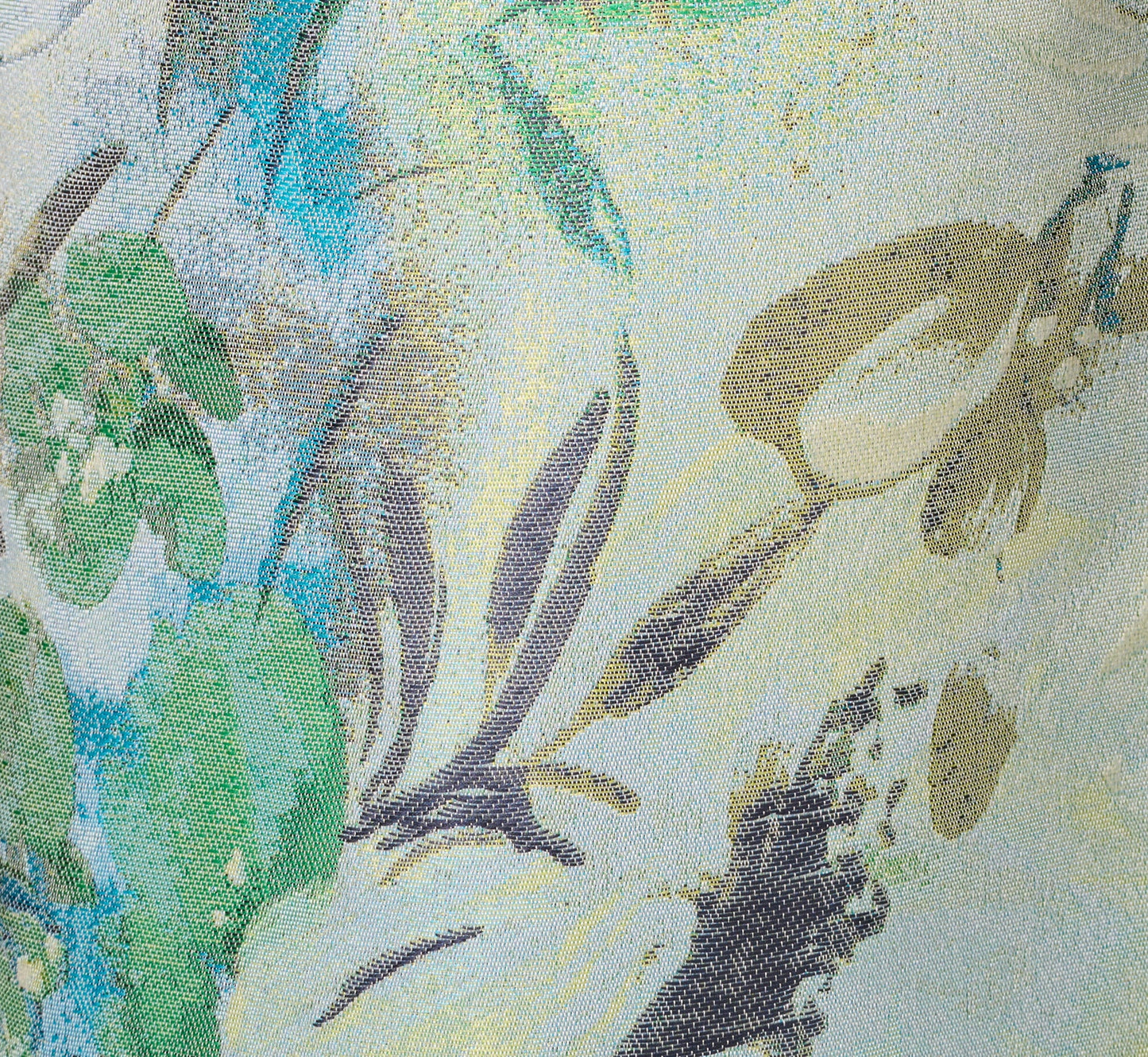 Off Shoulder Floral Jacquard Pleated Gown In Blue Multi