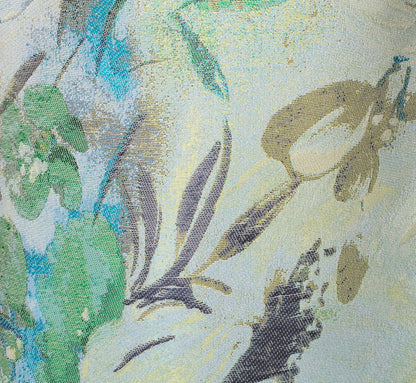 Off Shoulder Floral Jacquard Pleated Gown In Blue Multi