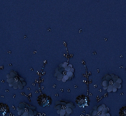 Sleeveless Beaded Organza Hem Halter Midi Dress In Navy