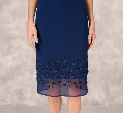 Sleeveless Beaded Organza Hem Halter Midi Dress In Navy