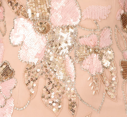 Sleeveless Square Neck Floral Beaded Column Gown In Pink