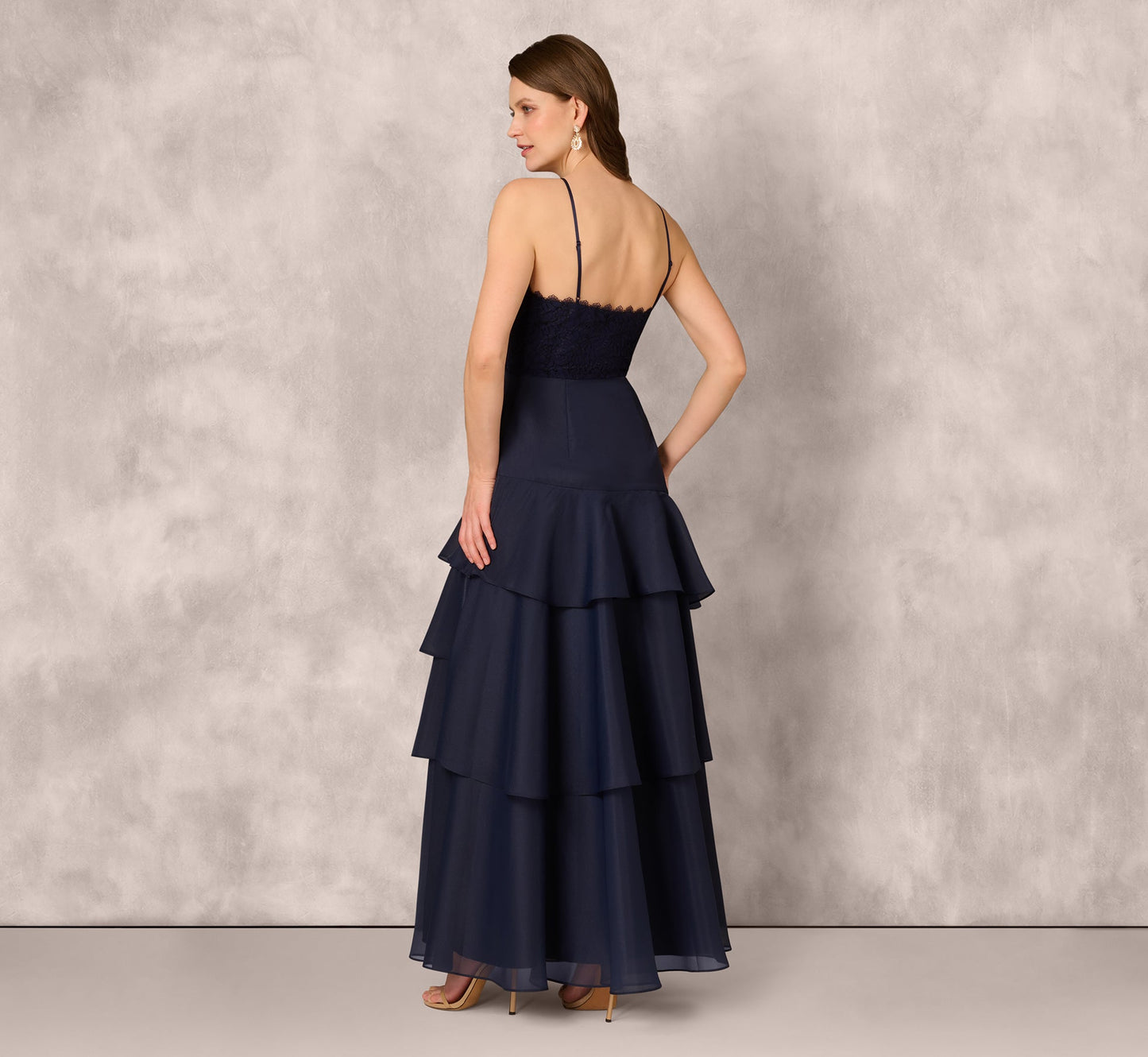 Lace Organza Halter Ballgown In Navy