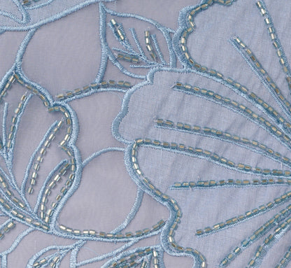 Strapless Floral Embroidered High Low Midi Dress In Blue Cloud