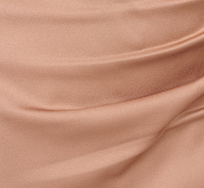 One Shoulder Asymmetrical Draped Satin Midi Dress In Cafe Mocha