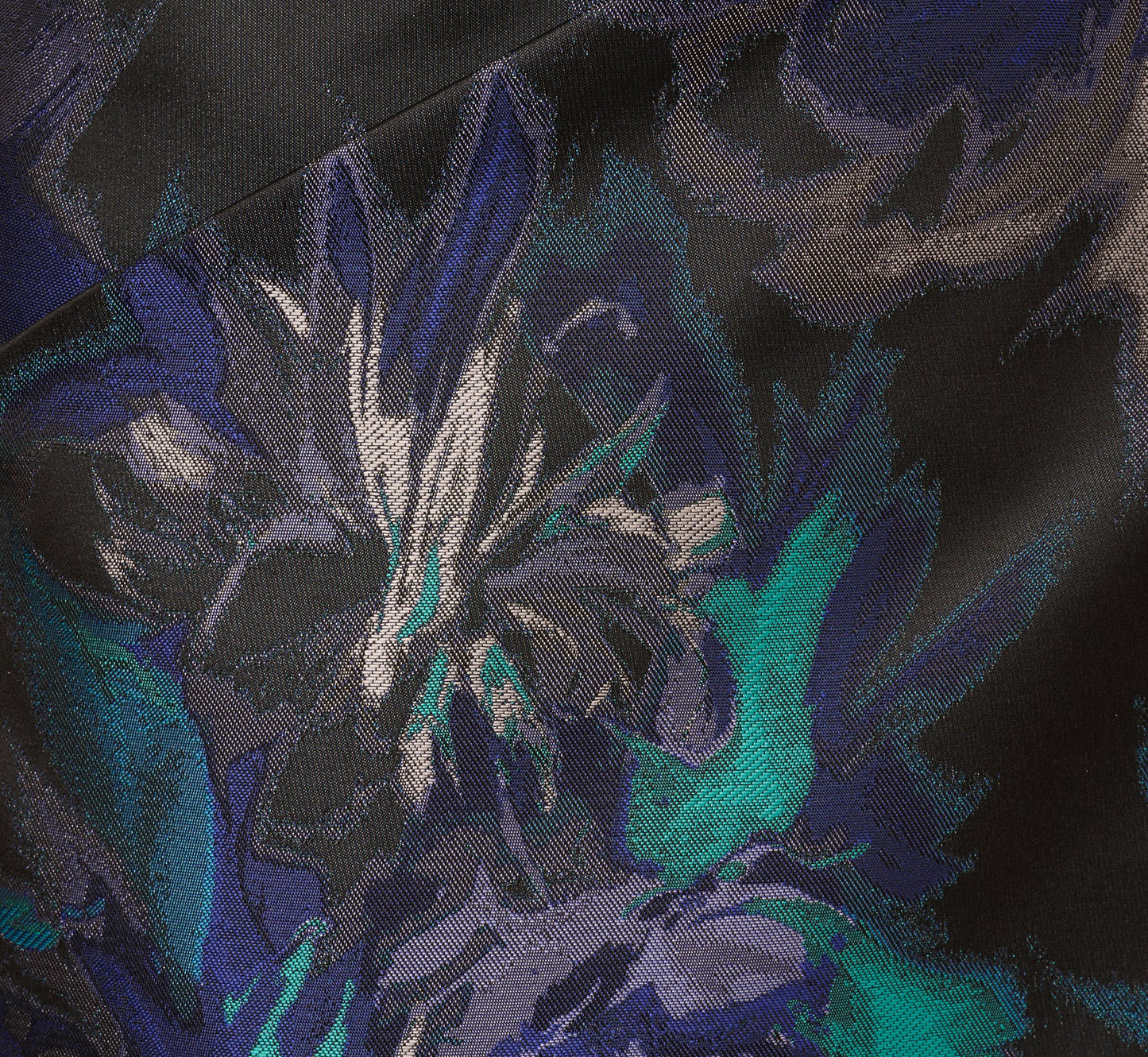 One Shoulder Floral Jacquard Belted Gown In Blue Multi