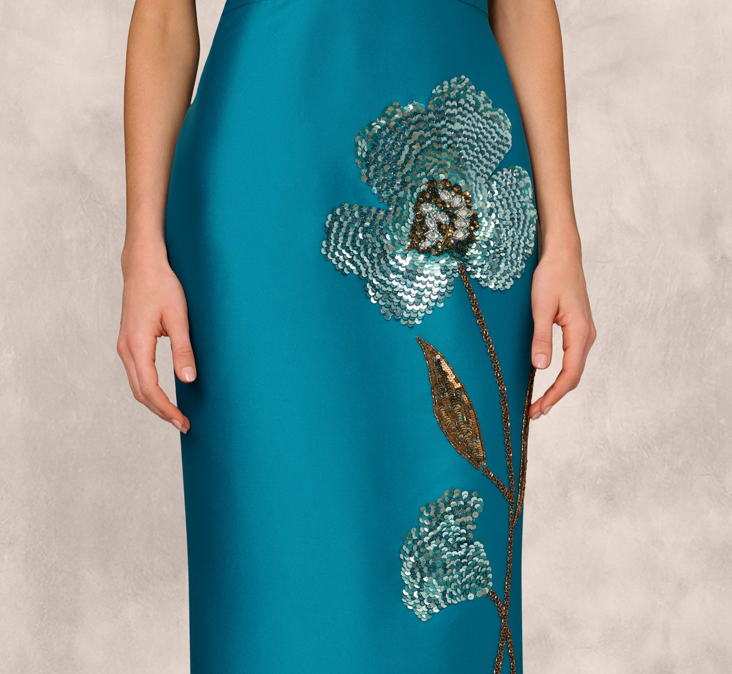 Sleeveless Sequin Bead Flower Midi Dress In Peacock