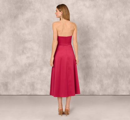 Strapless Bow Front Mikado Midi Dress In Faded Azalea