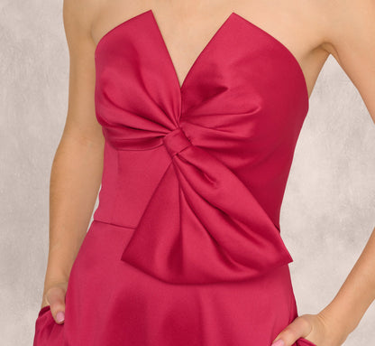 Strapless Bow Front Mikado Midi Dress In Faded Azalea