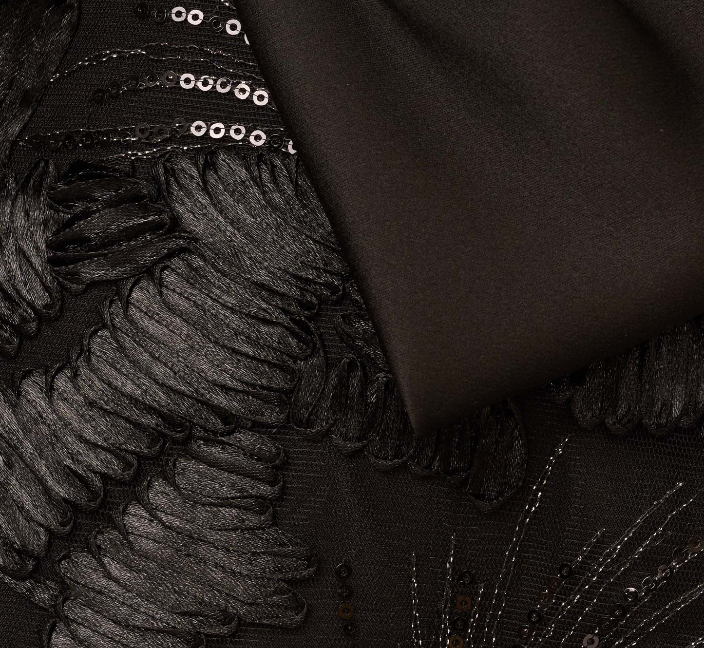 Strapless Satin Beaded Midi Gown In Black