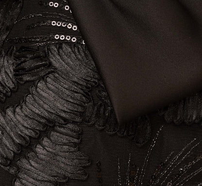 Strapless Satin Beaded Midi Gown In Black