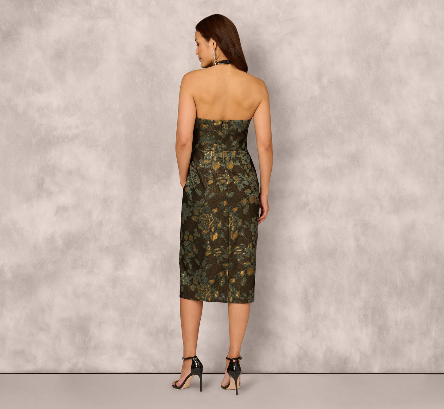 Jacquard Halter Midi Sheath Dress In Cool Mint