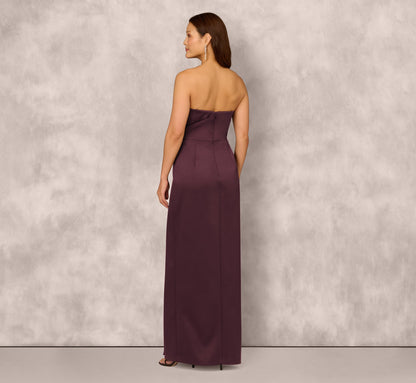 Strapless Notch Neck Satin Gown In Midnight Plum