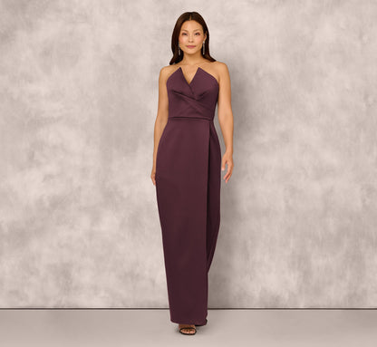 Strapless Notch Neck Satin Gown In Midnight Plum