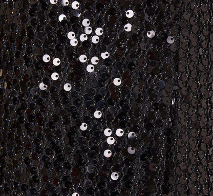 Sequined Trapeze Halter Dress With Feather Trim In Black