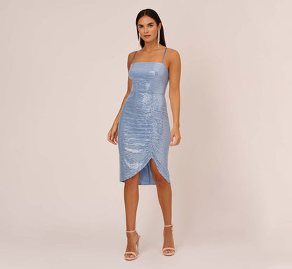 Sequin Knit Cocktail Dress With Ruched Details In Air Force